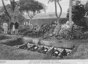 古田教案中遇难的史荦伯牧师等人的遗体下葬于洋墓亭，1895年9月出版（来源：Hulton Archive, Getty Images）