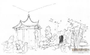 蓝宅花厅庭院全景速写（火燄山绘制于1997年）